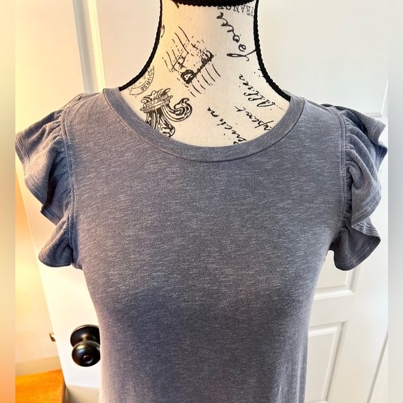 SUNDRY by ANTHROPOLOGY Heathered Blue Ruffle Shoulder Weekend Midi Dress Sz XS - Picture 3 of 12